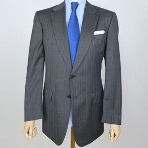 LNWOT Lutwyche Savile Row Handmade Gray Herringbone Suit Pleated Pants US42